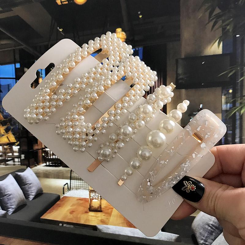 Women Hair Clip Accessories Set Elastic Ponytail Holder Rubber Coil Bands Kids Simulated Pearl Barrettes for Girls Headwear