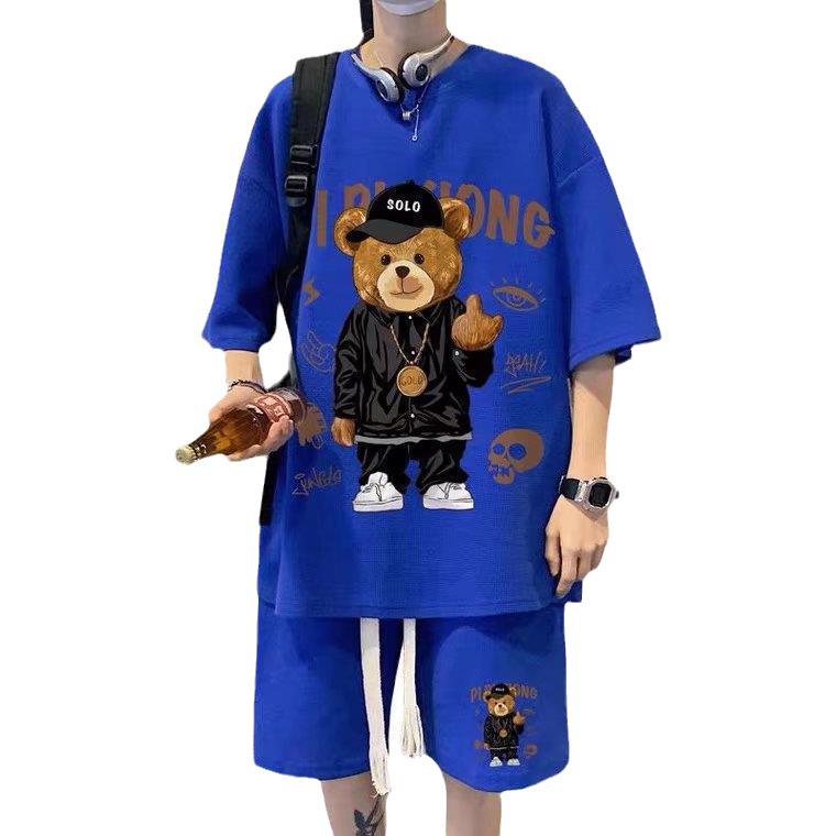 Hong Kong Style Men's Cartoon Short-Sleeve & Shorts Sports Casual Set
