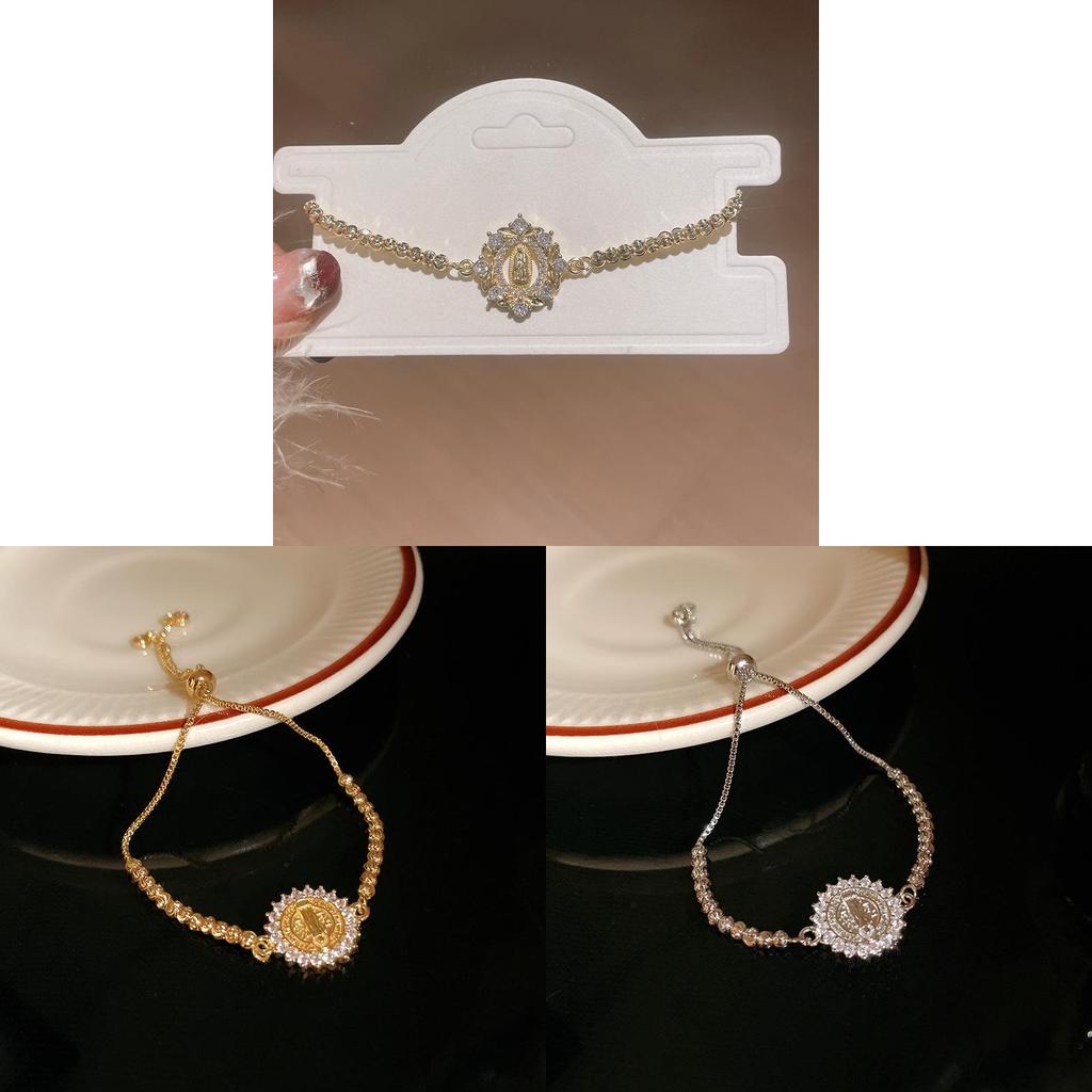 Geometrischer Zirkon Runder Anhänger Vintage Verstellbares Armband Für Frauen Geschenkideen
