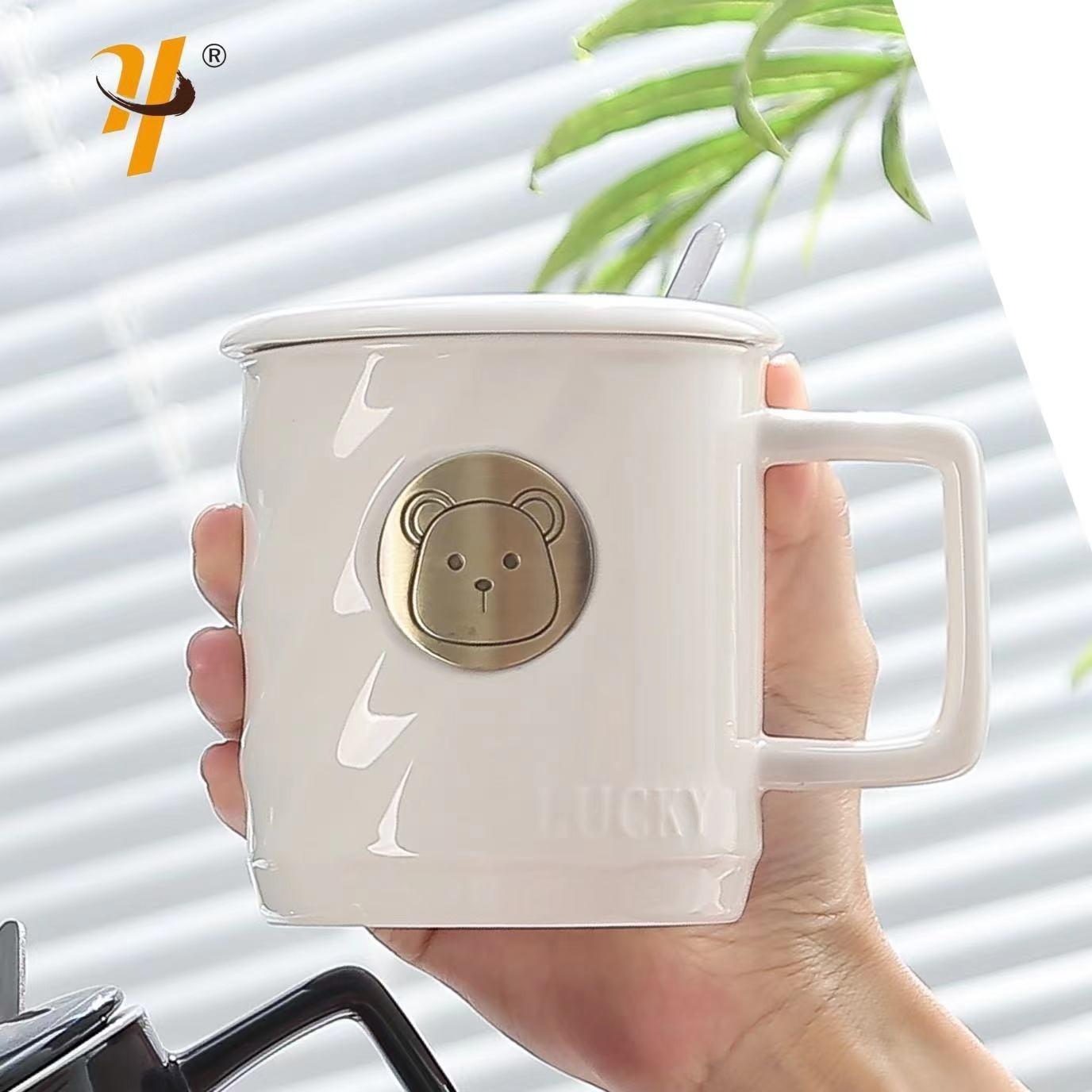 

Creative Bear Bronze Ceramic Cups Mugs Copper MEDALS Coffee Cups School Teachers Day Gift Cups 420ml