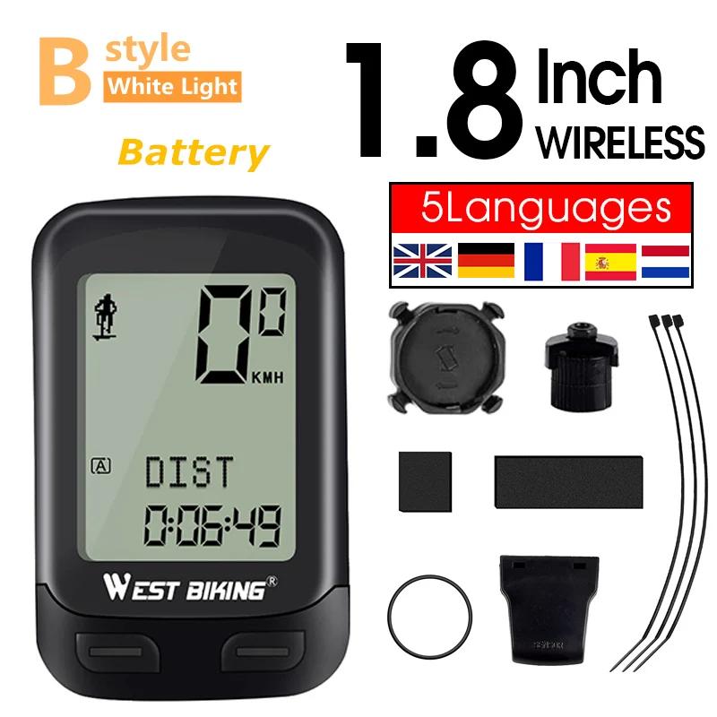WEST BIKING 5 Sprachen Kabellos Wasserdicht Multifunktionaler Fahrradcomputer Cycling MTB Kilometerzähler Rennrad Stoppuhr Tachometer