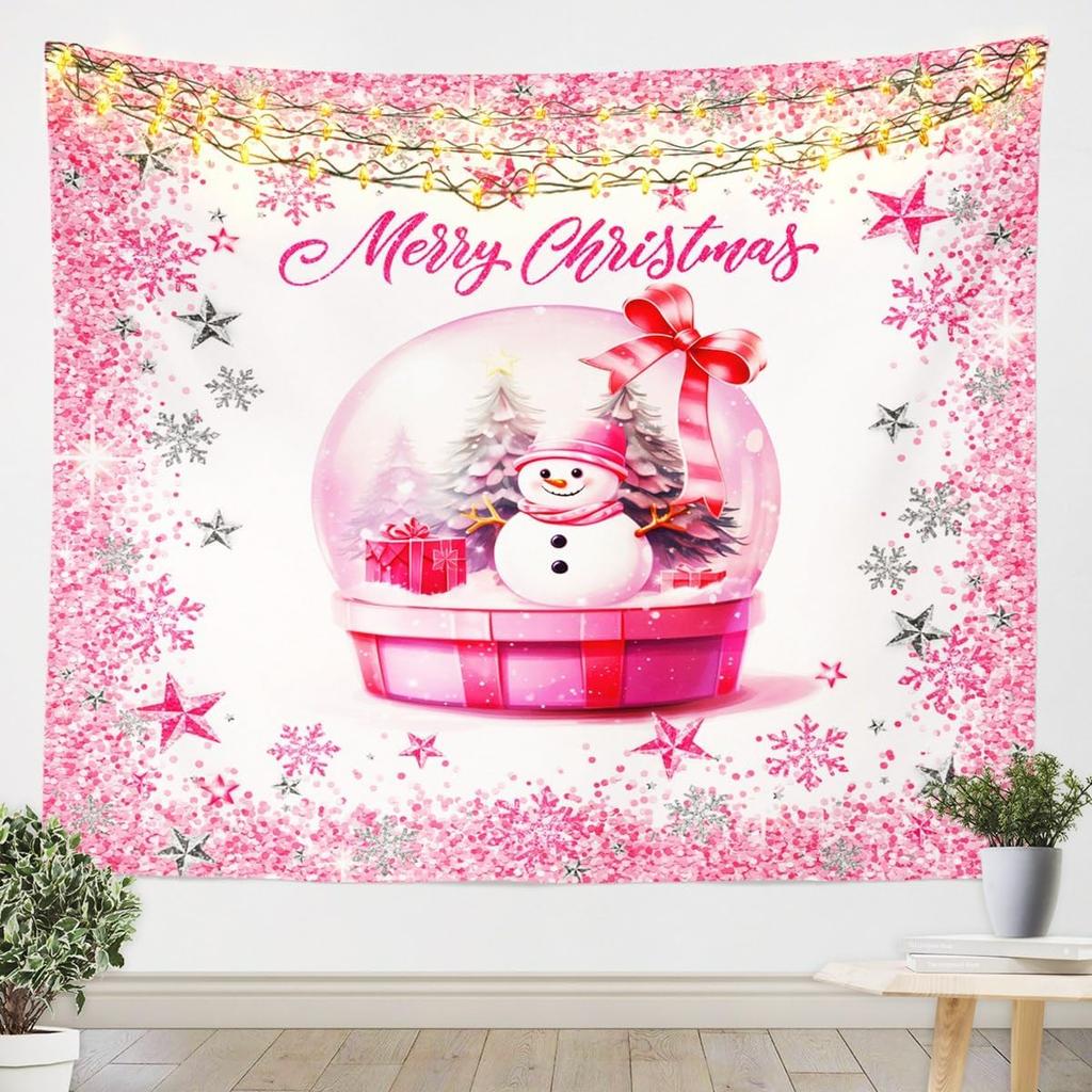 Snowman Xmas Tree TapestryMerry Christmas Wall Hanging ArtSliver Blue Glitter Snowflake Wall Blanket for Kids Boys Girls Teens