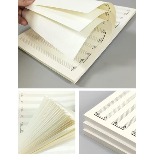 Notový sešit pro začátečníky na klavír, formát A4, 50 jednostranných listů, hudební vzdělávací materiál pro samostudium, se stranami s notovou osnovou a Pi