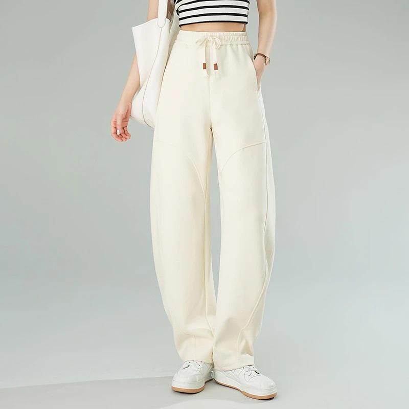 2024 Women's Korean Wide-Leg High-Waist Velvet Pants - Autumn/Winter Collection with Drawstring and Loose Fit.