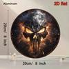 1pc Vintage Punisher Skull Flame 2D Flat Round Sign 8x8in, Unique Wall Art Plaque for Bar Game Room Garage Man Cave