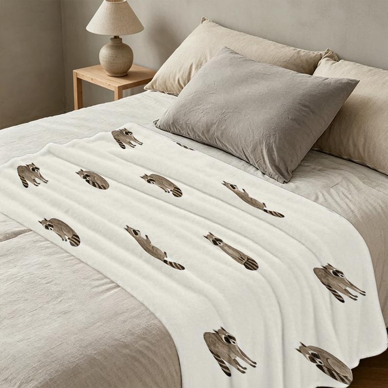 Fluffy Flannel Blanket - Raccoon Anime Theme, Soft Breathable Cozy Throw, Warm for Christmas & Halloween, Ideal Home Use, Comfortable Sleep Buddy