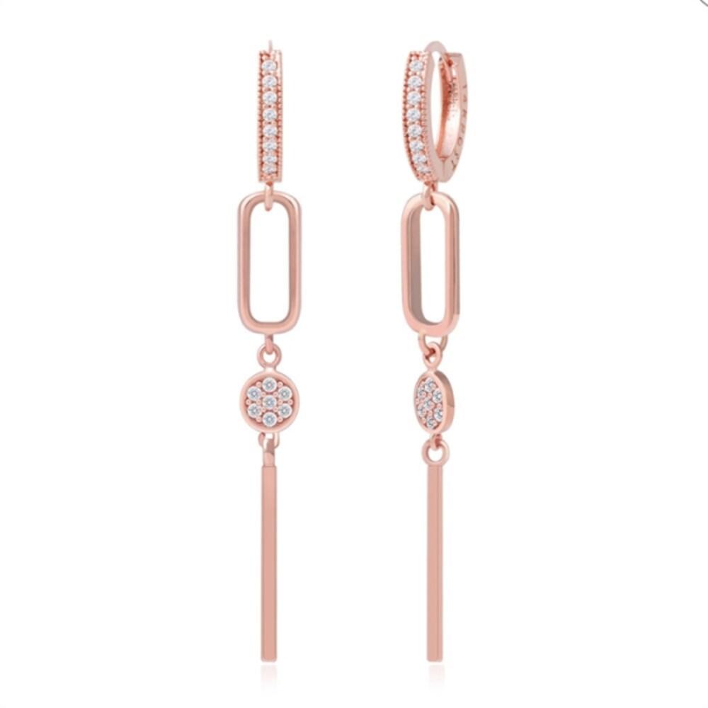 Michele 14K Gold Needle Rose Gold Cubic One-Touch Drop Earrings (8539459)