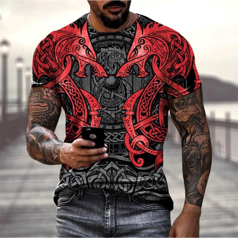 New Fashion Men Viking Tattoo Art T Shirt 3D Print T-shirts Short Sleeve Casual Tops