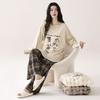 Autumn and winter sweet casual pajamas women's round neck long-sleeved trousers set loose can be worn outside spring and autumn women's loungewear