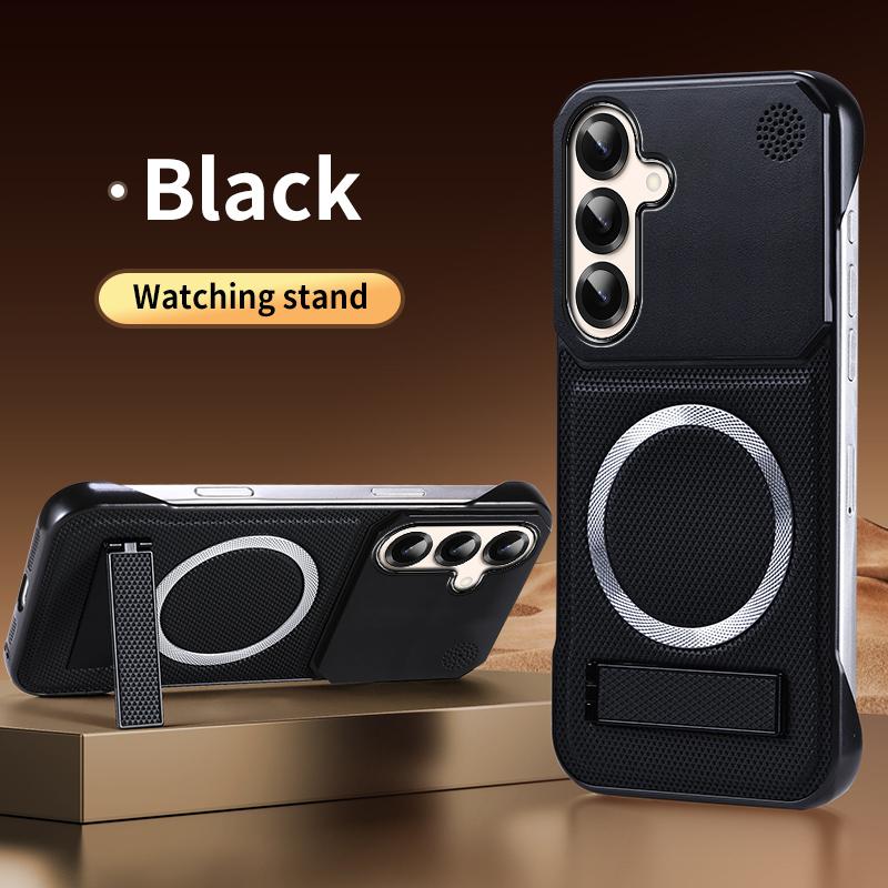 KEYSION Luxury Magnetic PU Leather Aromatherapy Phone Case for Samsung Galaxy S22 S23 Ultra Kickstand Borderless Back Cover