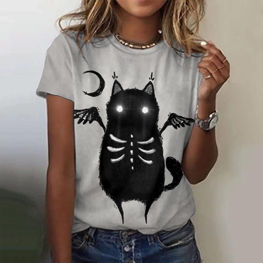 Summer Round Neck Loose Top 3d Printed Cartoon Pattern T-Shirt Fashionable Street Casual Women's White T-Shirt2024