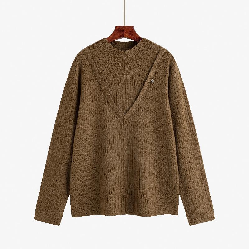 

Женская водолазка большого размера со свободным низом и вязаным свитером XXXL кофейный