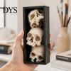 Horror Theme Decor Skulls Book Nook, Gothic Skull Bookshelf Insert, 3 Tier Stacked Sculpture Mysterious Library with Black Frame, Academia Spooky for