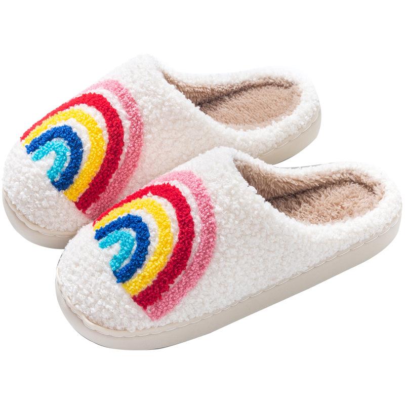Rainbow autumn and winter men and women couple cotton slippers home indoor cute thick bottom cartoon non-slip