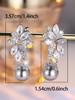 Cute Female Crystal White Zircon Flower Gray Pearl Stud Earrings Vintage Silver Color Party Wedding  For Women