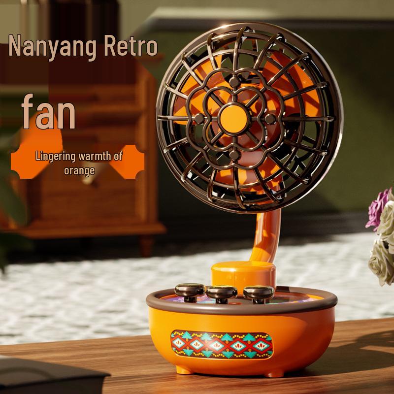 

Ultra-Quiet Retro USB Desk Fan: Compact & Powerful for Office or Dorm Colorful Light, 3 Speed, Dual Use, 1800mAh Battery