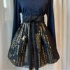 Korean Modern Hanbok Short Korean Text Waist Skirt - Black with Gold Foil Pattern