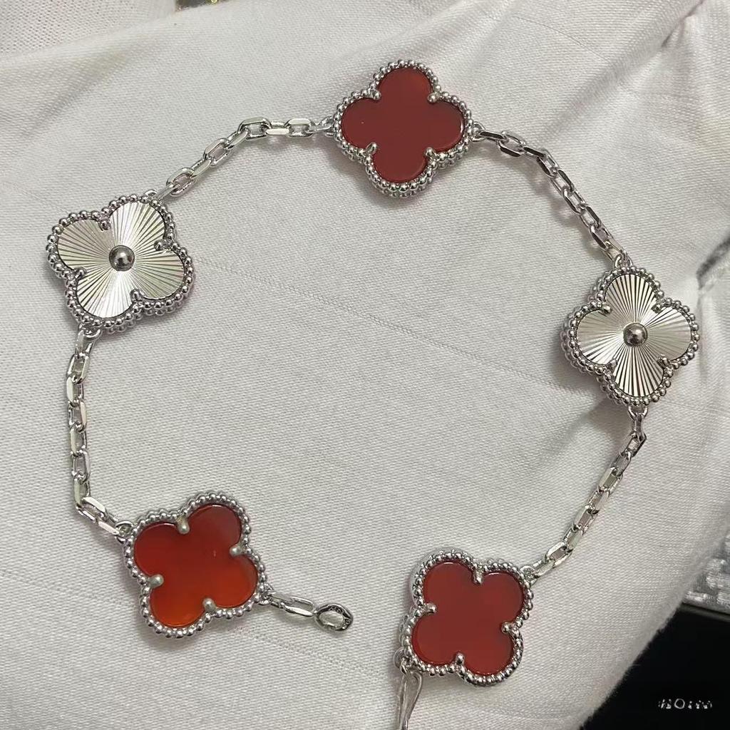 Nuova Versione Bracciale Quadrifoglio Cinque Fiori Agata Rossa Naturale Madreperla Bianca Bracciale da Donna Bracciale Laser