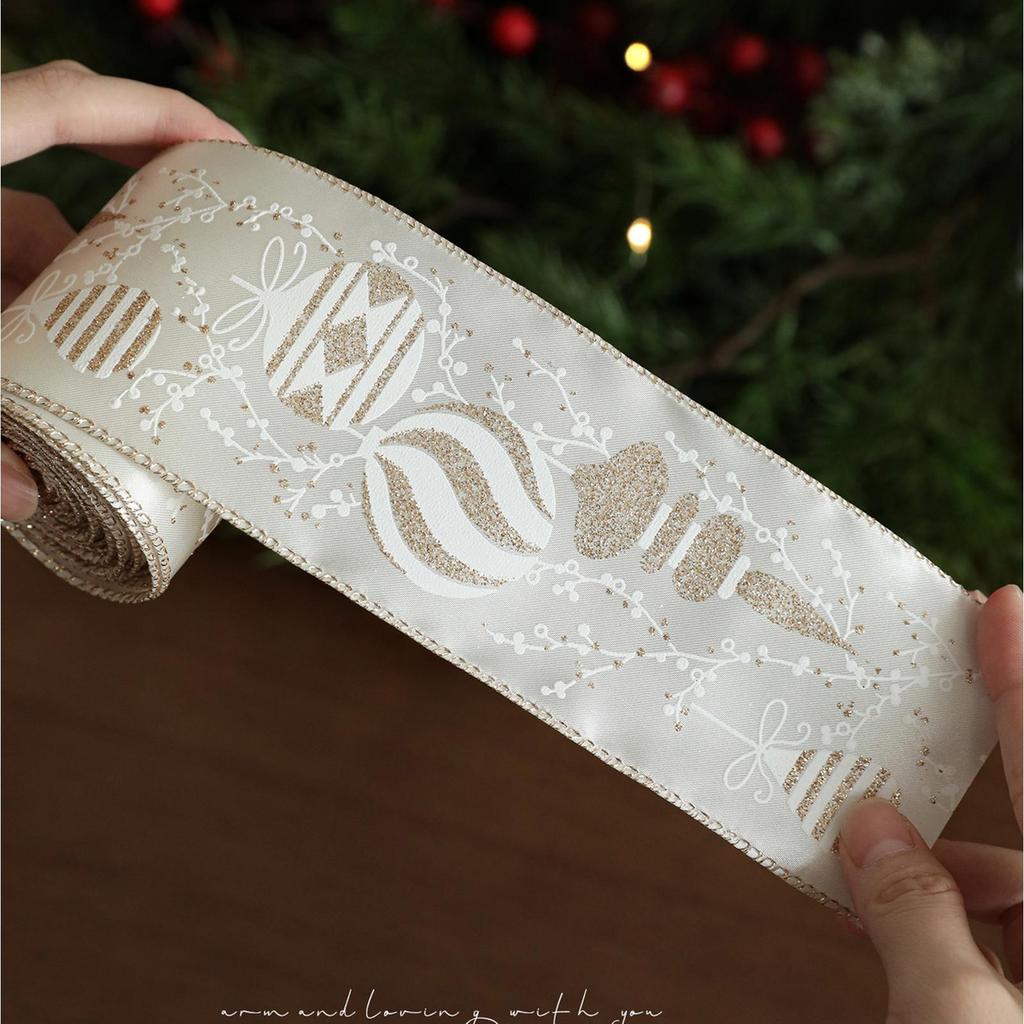 Christmas Tree Ribbon 6.5 Ft Christmas Strap Decoration Champagne Color Wreath Ribbon For Holiday Wrap Present Tree Decor Bow