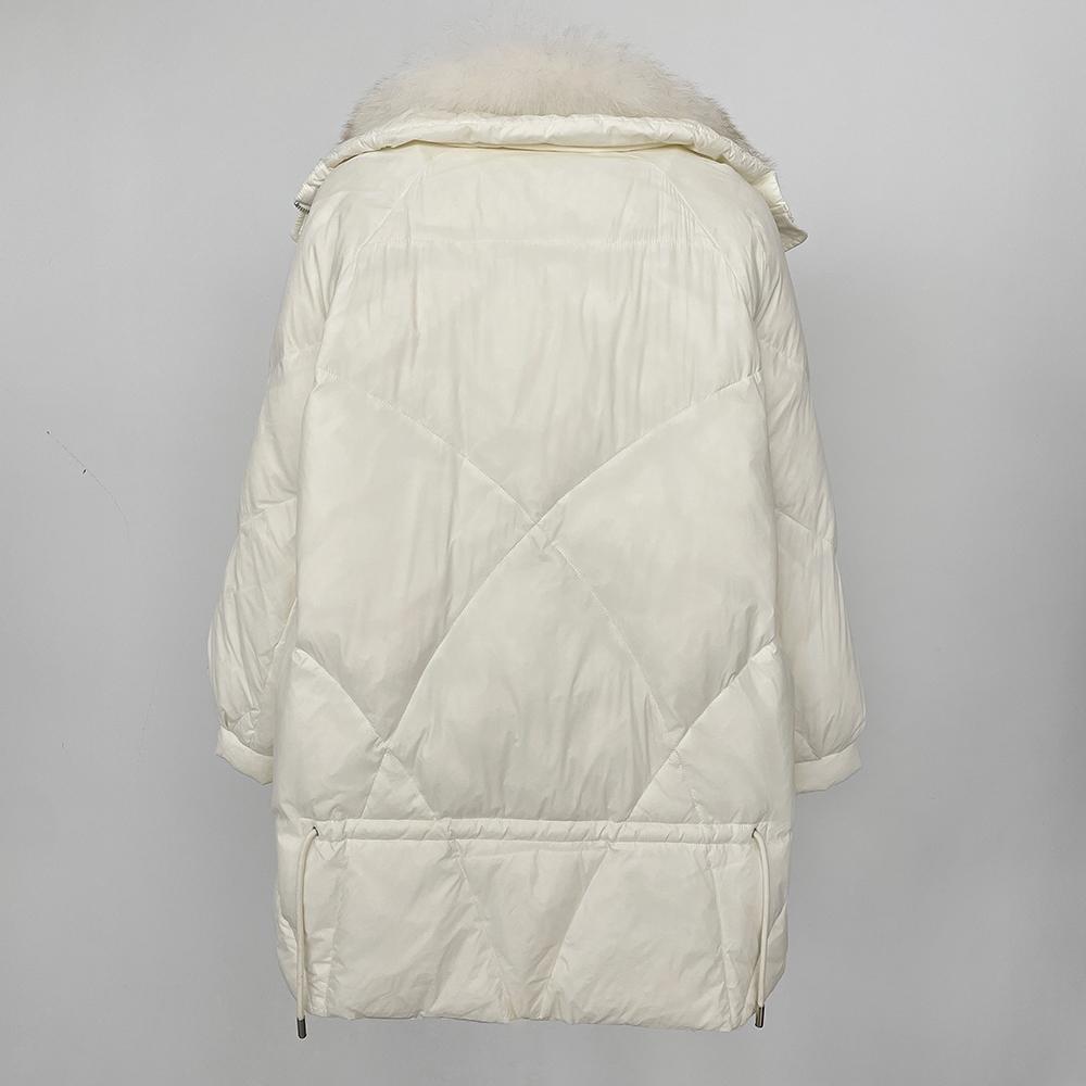 OFTBUY Women's Mid-length 2024 Winter Thickened Warm Coat Removable Fox Fur Collar Loose Wide Version Fur Down Jacket Shawl Commuting