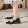 Mary Jane Shoes Women's 2025 Summer Single Shoes French Gentle Flat Sole Medium High Heel Thin Small Leather Shoes Gentle Wind