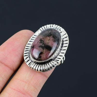 Halloween Sale Rhodonite Stone Sterling Silver Stackable Ring Jewelry Size 8.5