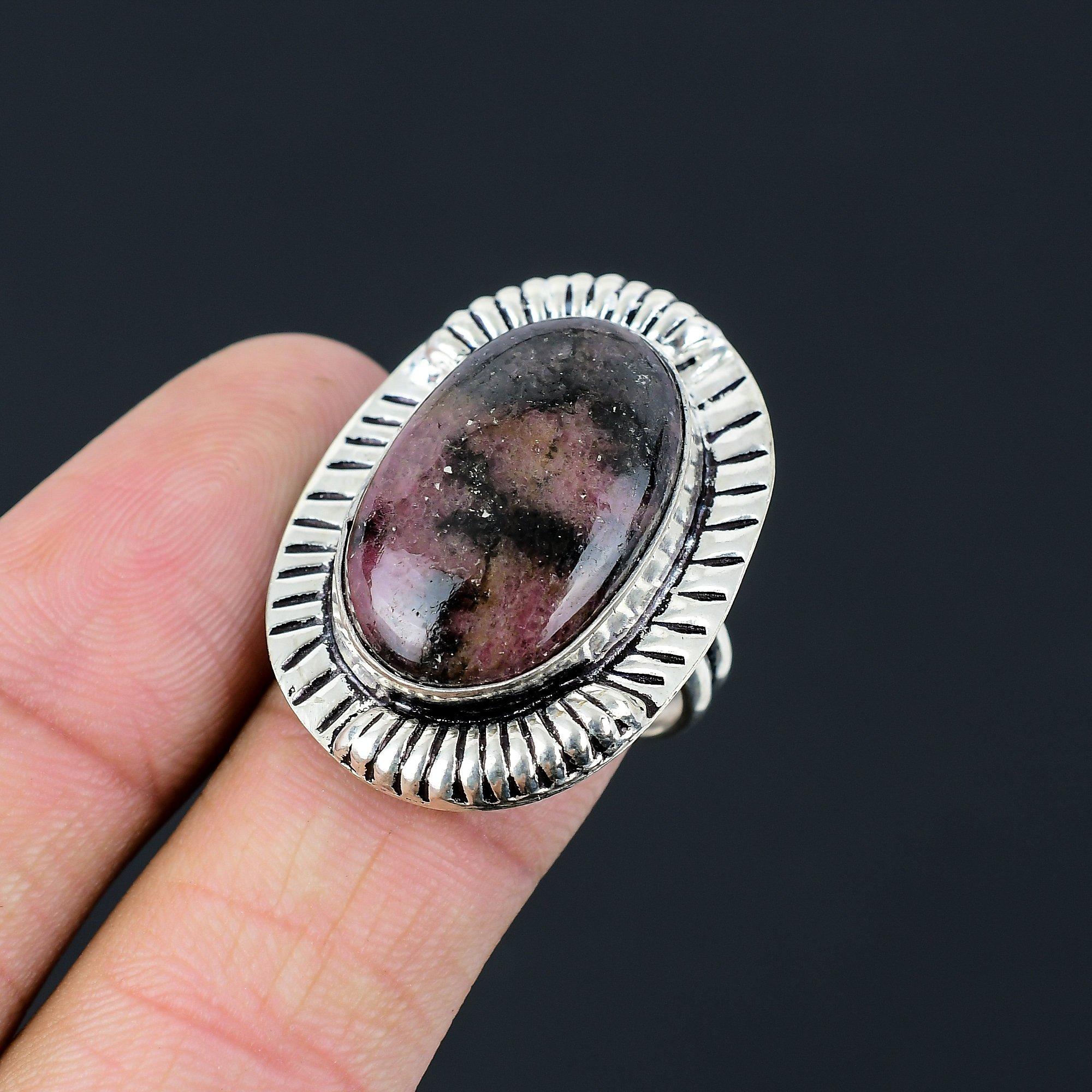 Halloween Sale Rhodonite Stone Sterling Silver Stackable Ring Jewelry Size 8.5 8.5