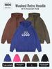 Men's Retro Wash-Faded Cotton Hoodie with Embroidered Logo