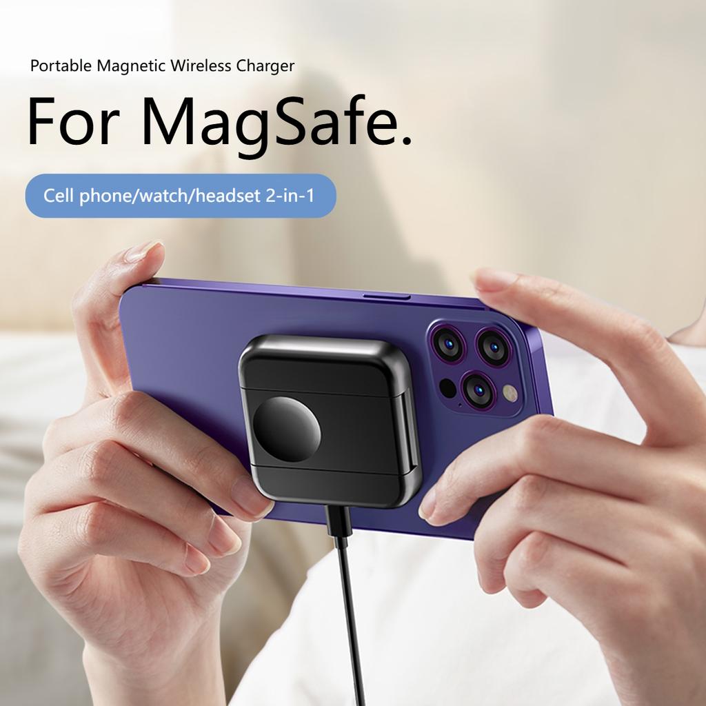 Carregador Sem Fio 2 em 1 para Magsafe 15W Carregamento Rápido para iPhone 16 Pro Max Carregador de Relógio Placa de Carregamento Magnético Portátil