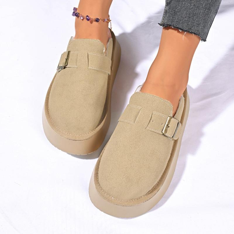 Nye vinterplysj tykksålede fluffy tøfler dame yttertøy beltespenne veskehode varm halvdrag bomullssko