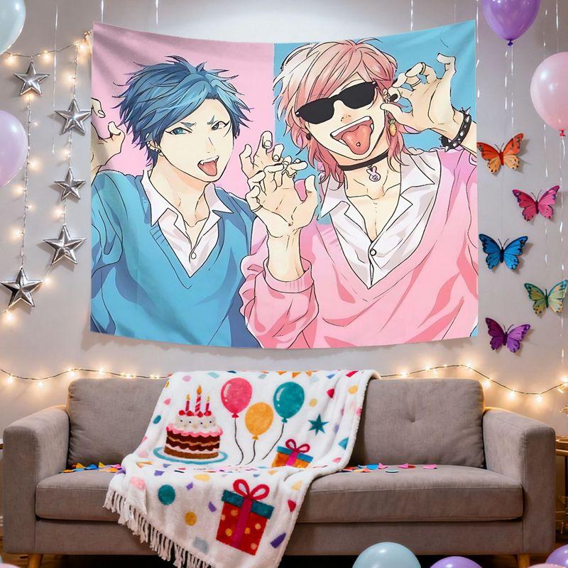 Cute Manga Photography Club Tapestry, Japanese Style Shonen Anime Art Wall Hanging, Anime Themed Bedroom Wall Decor