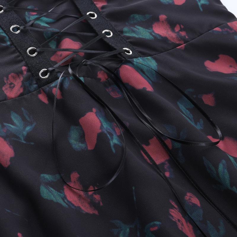 Gotické šaty pro ženy, tmavě hnědé síťované šaty s potiskem, dvoudílná sada, podzimní nová krátká sukně s vysokým pasem