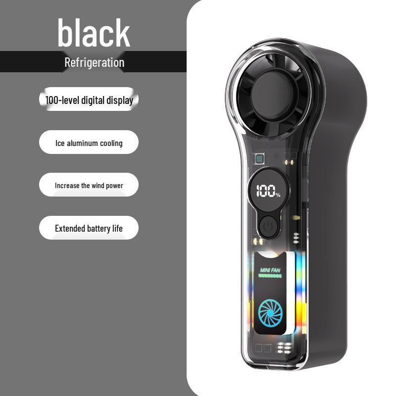 2026 X05 High-Speed Ice-Cooling Transparent Mechanical Handheld Fan 3000mAh Large Battery with Colorful Light чёрный