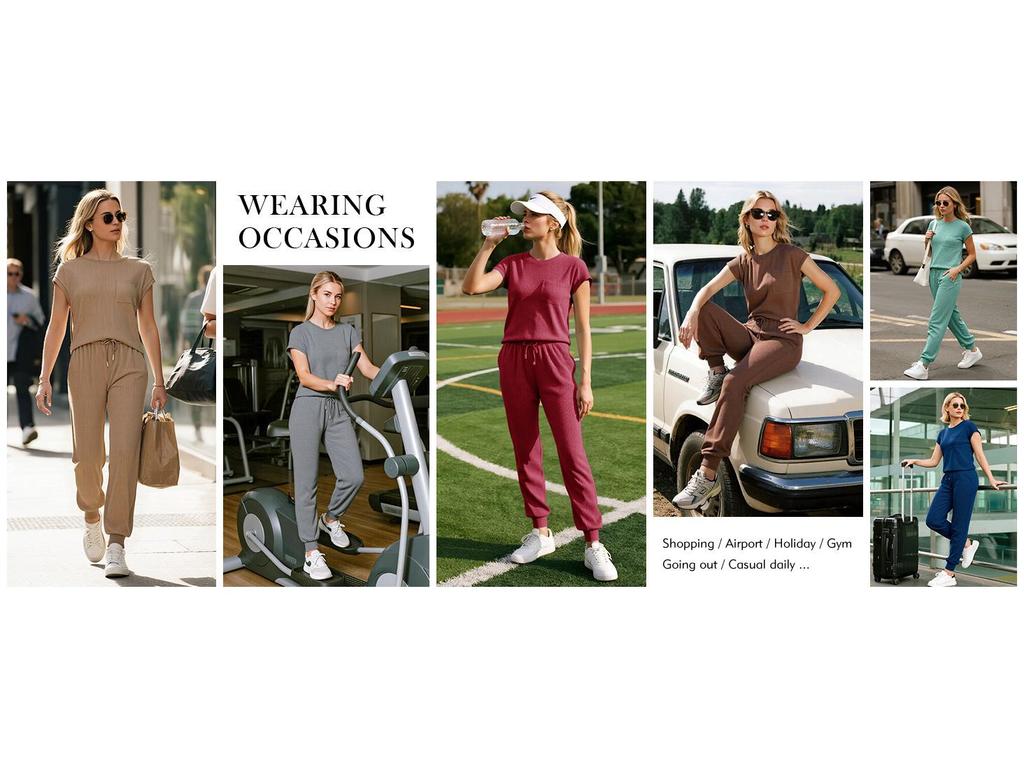2026 Sommer Damen Zweiteiliges Gestreiftes Jogging-Set: Kurzarm-Oberteil & Lange Hose