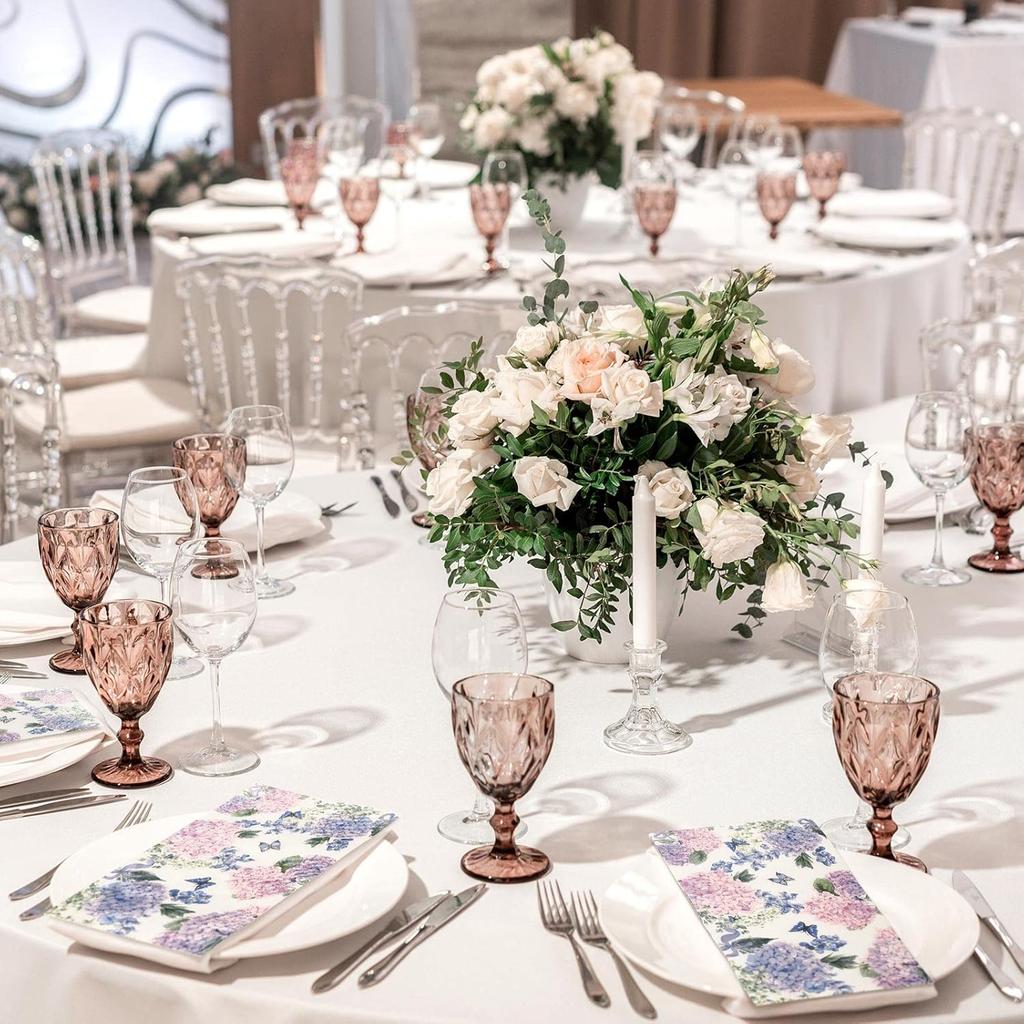 200 Pack Purple Hydrangea Napkins for Guests Floral Butterfly Napkins Disposable Dinner Hand Towels Decorative Flower Bathroom Paper for Wedding