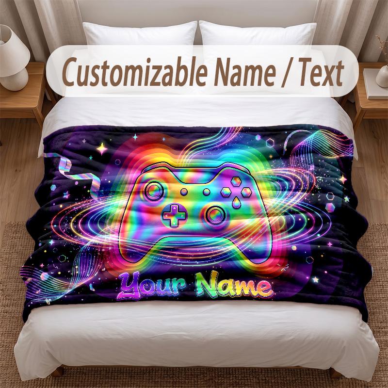 Space Cosmic Theme Soft Blanket Personalized Custom Name Text Print Warm Blanket Home Sofa Bedroom Decor