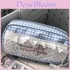 Cotton Vintage Plaid Pencil Case With Lace Detail For Students And Office Use