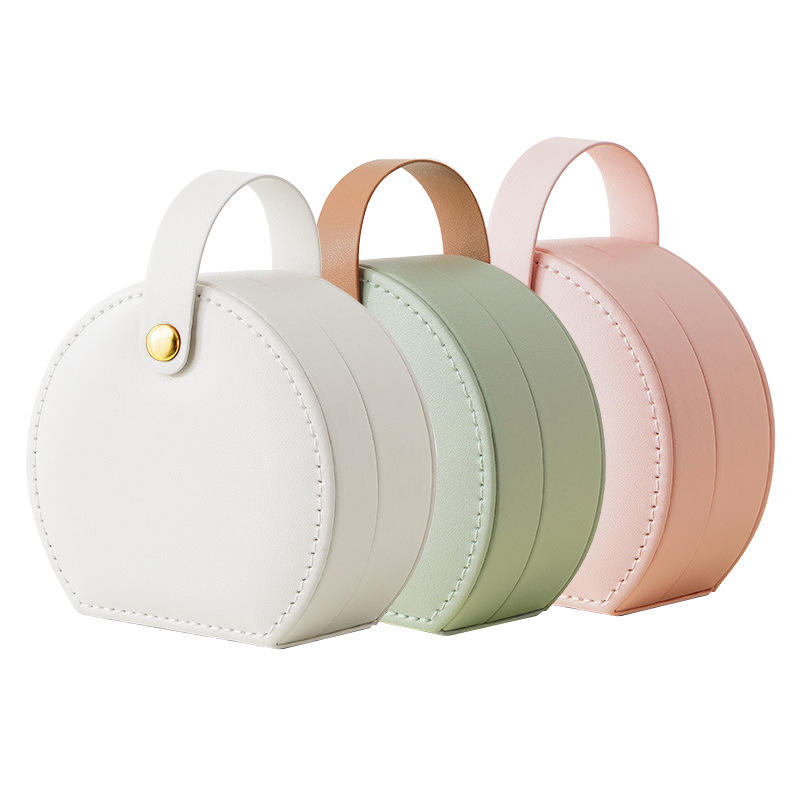 Portable Semi-Circular Small Travel Jewelry Case for Women Compact Top Handle Ring Necklace Earring Organizer Box