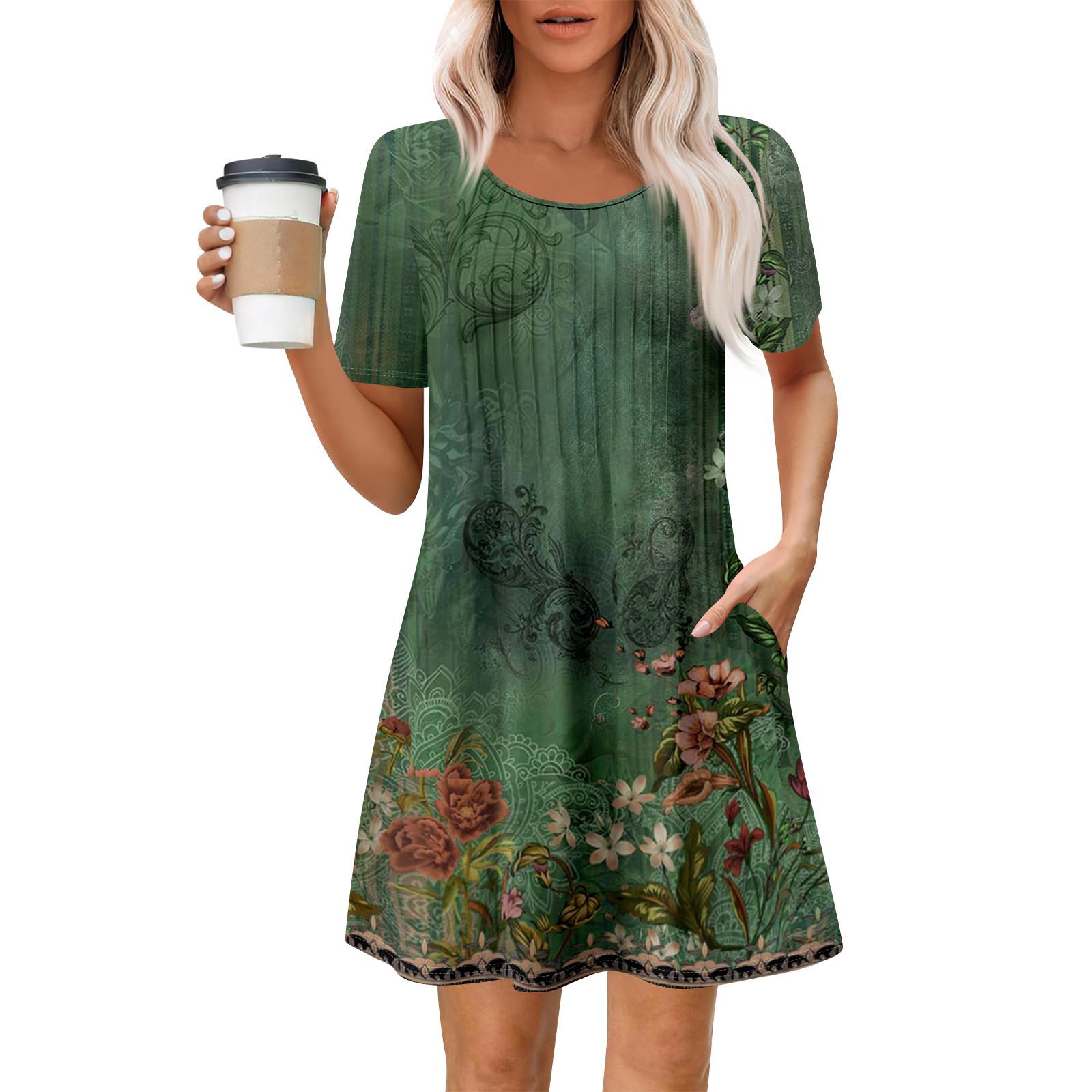 

Women s Summer Dress Loose Beach Vacation Casual Round Neck Short Sleeve Sundress With Pocket Short Sleeve Shirt Dress XL