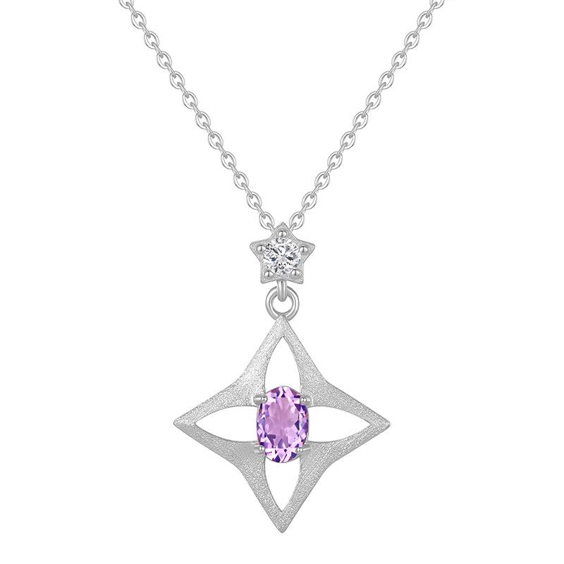 S925 sterling silver niche star pendant, inlaid with natural crystal stone necklace for women, brushed design, collarbone chain cross-border 925 silver