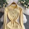 Autumn Winter Women Brand Designer Runway Party Dresses Full Sleeve Knitted Sweater Long Midi Pullover Fishtail Dress