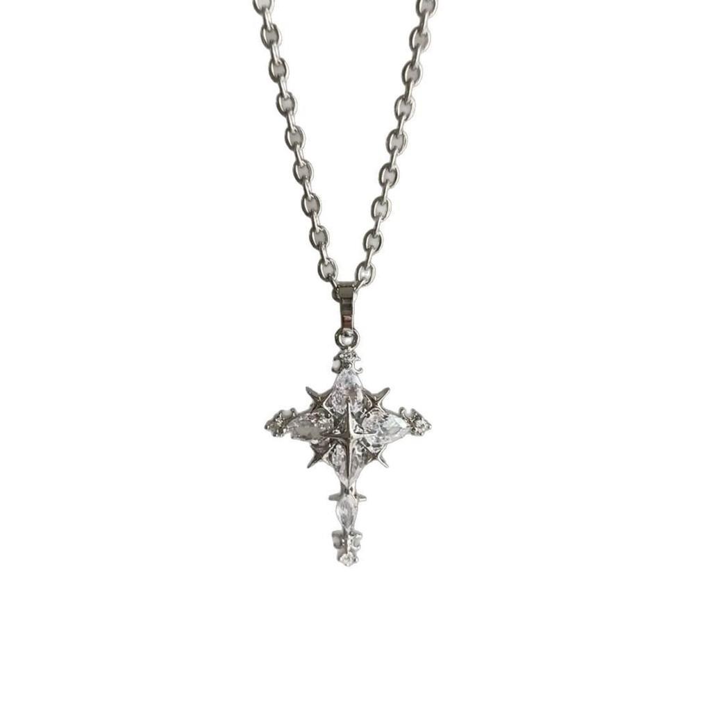 Geometrisches Kreuz Zirkon Halskette Mit Titanstahl Kette Für Frauen Und Männer