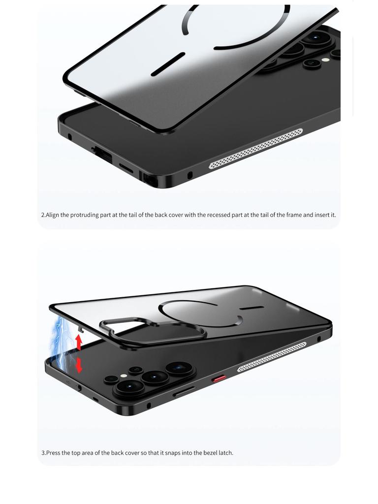 Samsung S26 Ultra Snap-On Magnetic Metal Frame Matte Anti-Drop Case for S25U/S24/S23