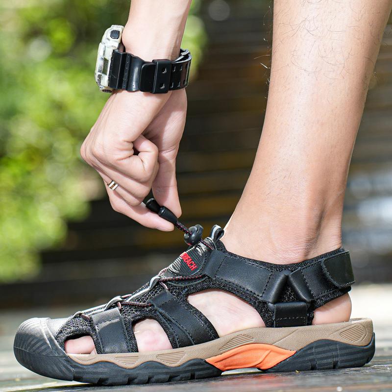 Summer Men's Outdoor  Leather Large Size Toe Sandals Summer Casual Men's Fashion Outdoor Non-Slip Beach Sandals
