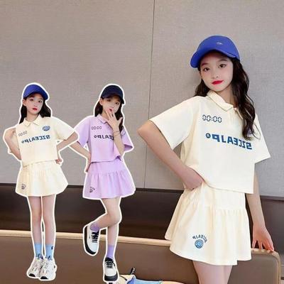 Sommer Teenager Mädchen Kleidung Set Kinder Brief Drucken Revers T-shirt und Röcke Anzug Kid Kurzarm Polo Top Bottom Trainingsanzug