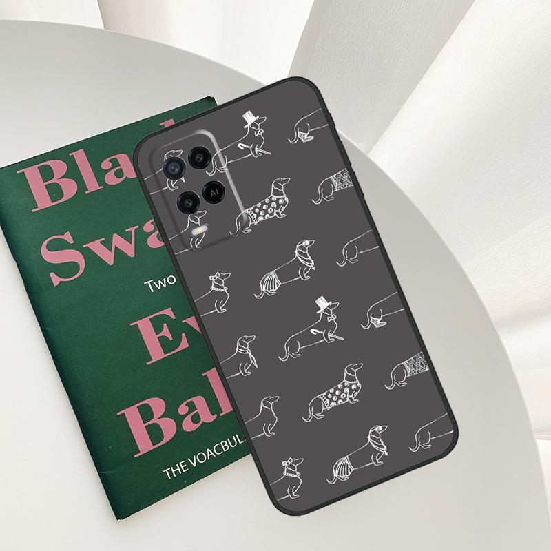 Cartoon Dachshund Sausage Dog Case For Oppo A58 A78 A98 A15 A16 A17 A52 A72 A76 A96 A54 A74 A94 A57 A77 A54S A57S Cover