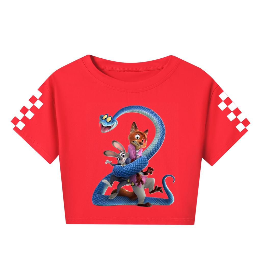 Modische Rundhals-Kurzarm-Arbeitskleidung bedruckte Oberteile für Kinder-Sommeroberteile