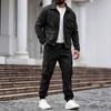Pánská dvoudílná ležérní souprava oblečení ve stylu americké vintage pracovní módy s mnoha kapsami