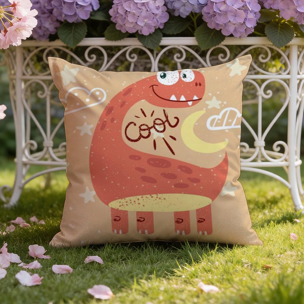 Cute Cartoon Dinosaur Cushion Cover Home & Car Dual-Scene Pillow Cover: Reversible for Premium Comfort