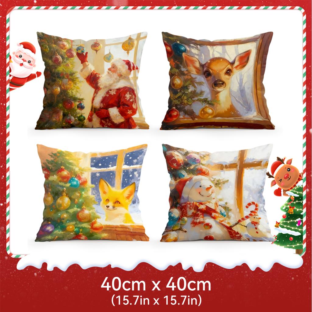Christmas Theme Cushion Pillowcase Printed Polyester 40/45/50Cm Throw Pillowcover Decor Sofa Cushion Pillowslip Home Decor